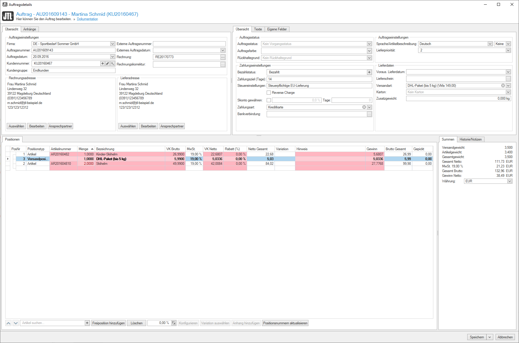 Farbfilter durch „Bedingte Formatierungen“ in den Auftragsdetails von JTL-Wawi 1.6