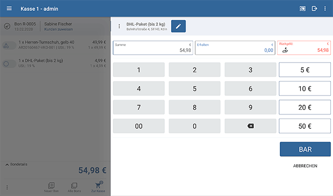 Kassieransicht Versandart auswählen JTL-POS