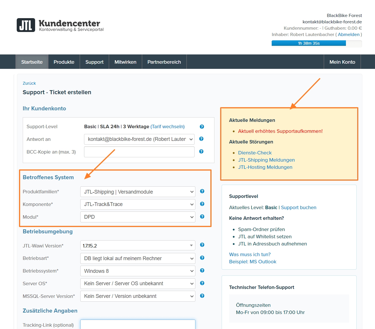 Support Ticket erstellen JTL-Kundencenter - Schritt 4