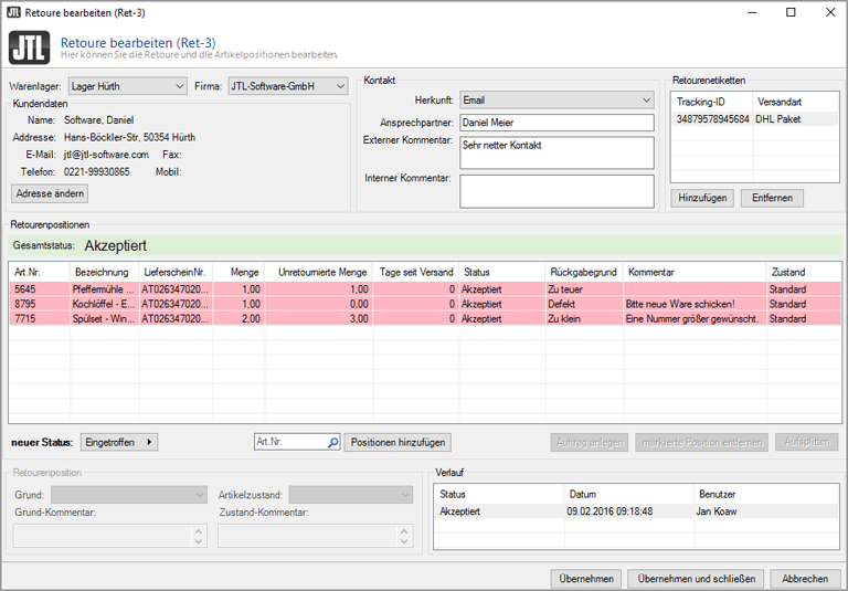JTL-Wawi 1.1 Retouren Management