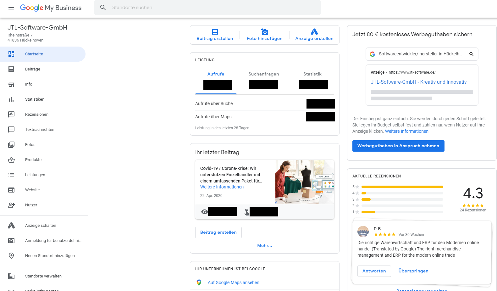 JTL-Software Google My Business Eintrag