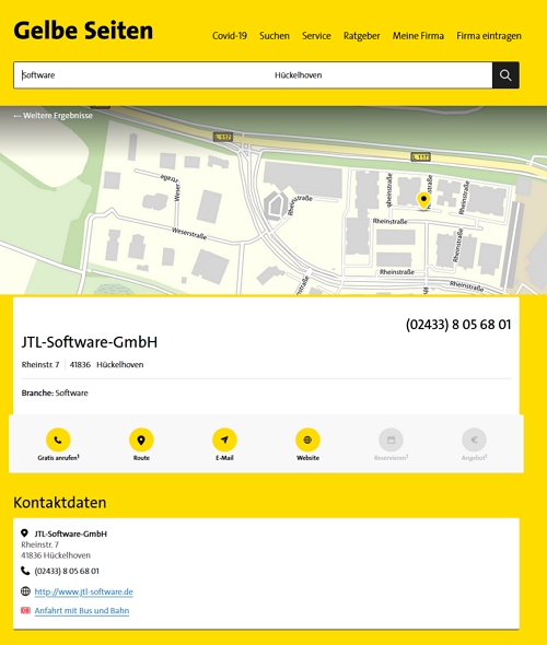 Local SEo Eintrag JTL-Software auf Gelbe Seiten