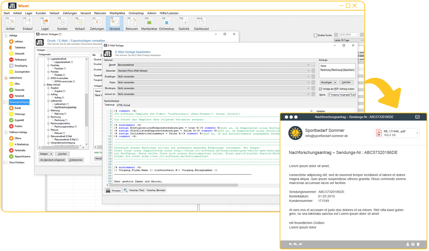 Nachforschungsantrag Sendungsverfolgung JTL-Track&Trace