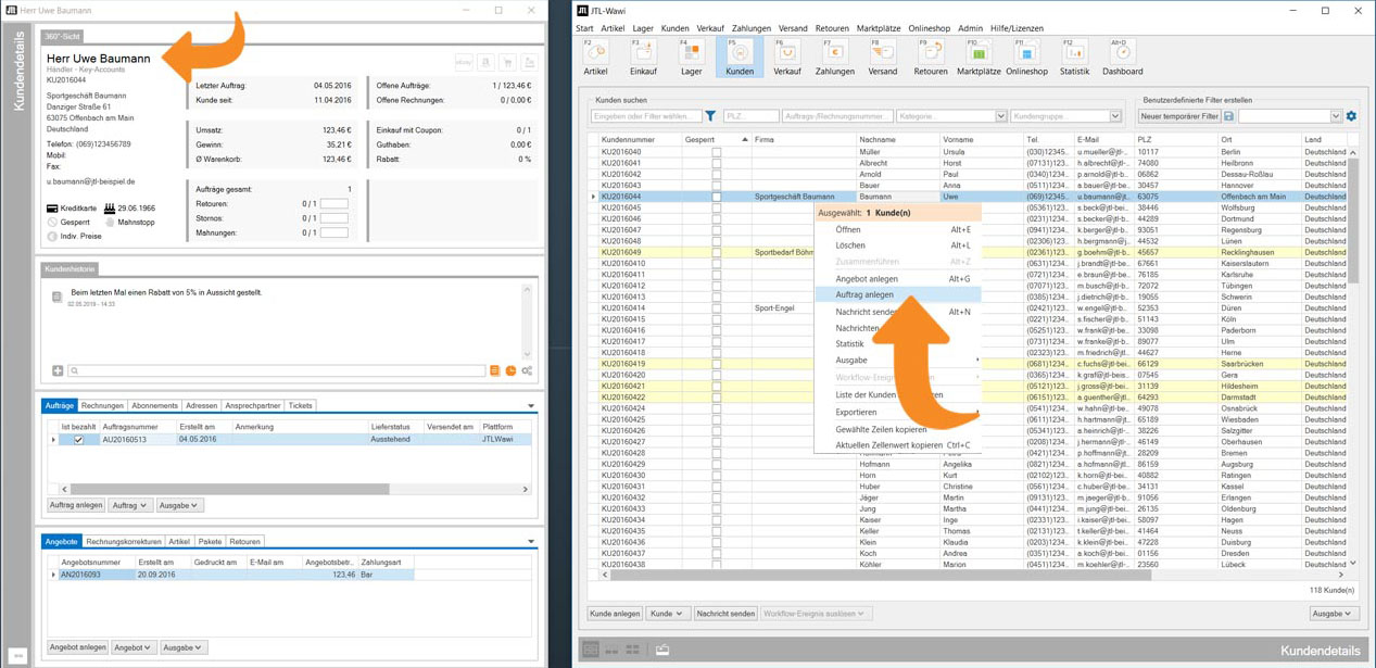 In JTL-Wawi neuen Auftrag anlegen