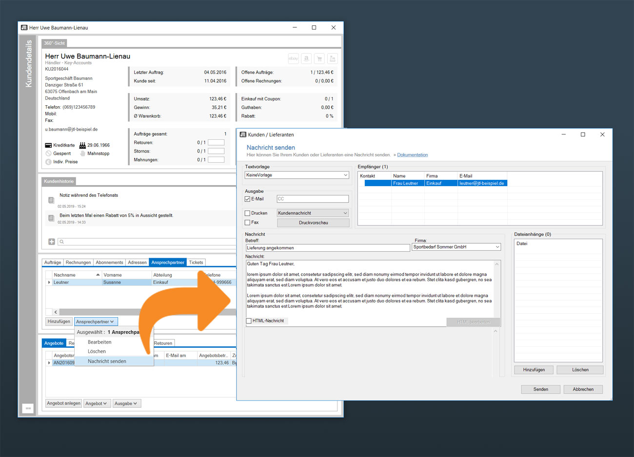 Der Kontaktperson schreiben