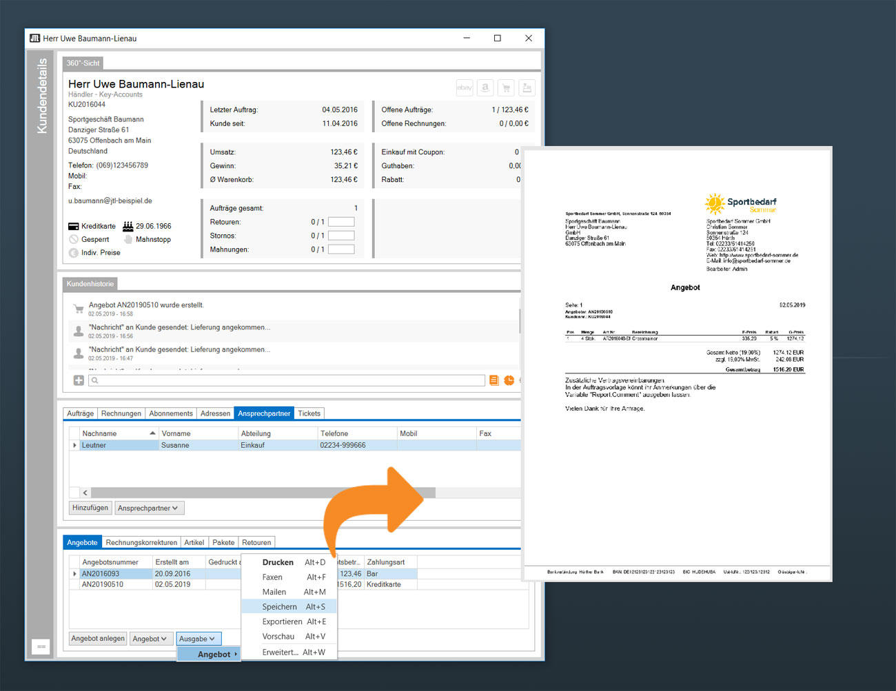Datei an einen Ansprechpartner übermitteln