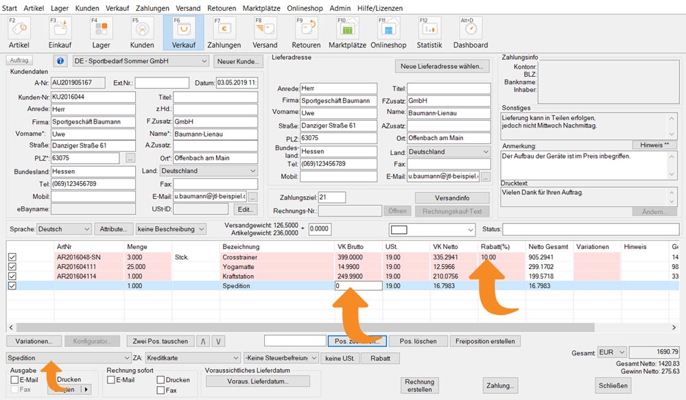 Versandkosten- oder Positionsrabatt