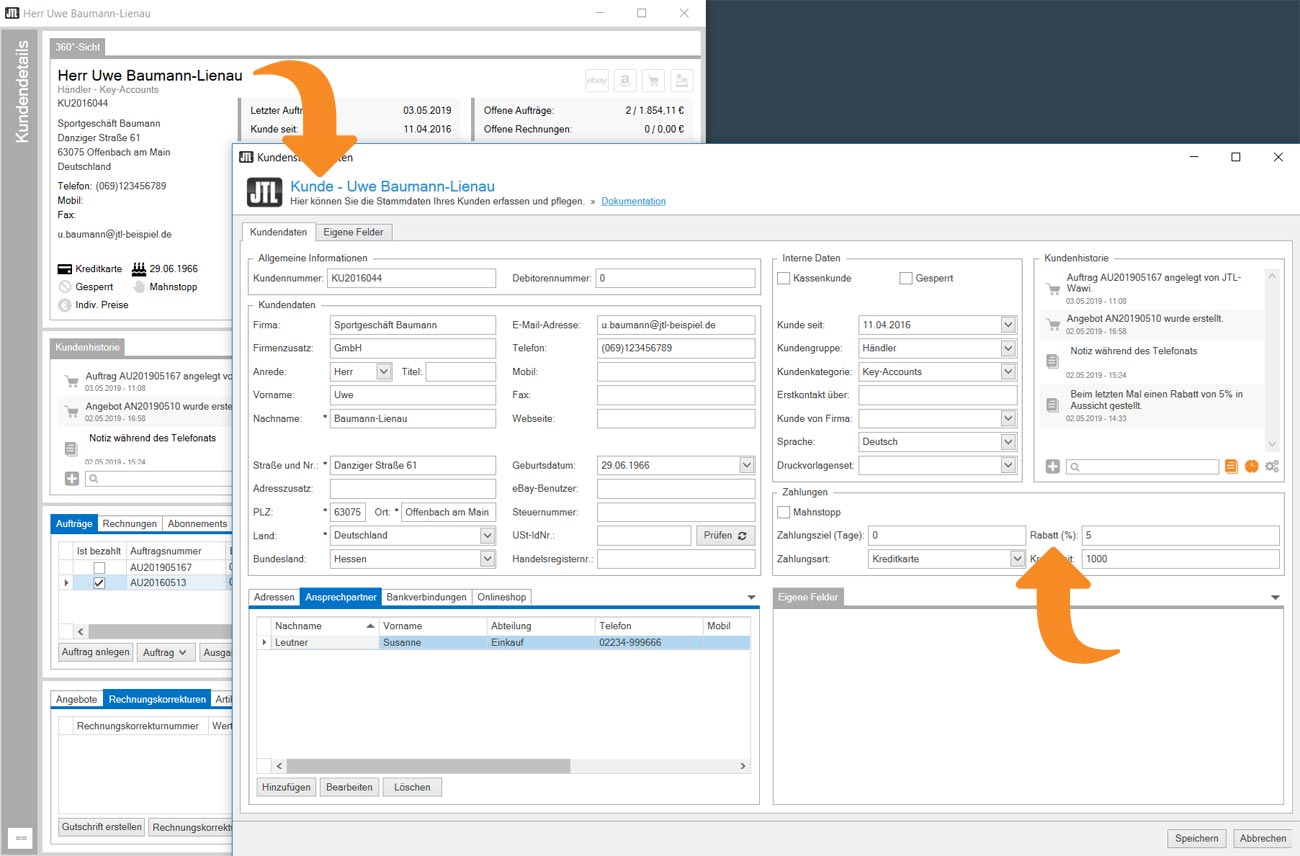 Kunde erhält globalen Rabatt