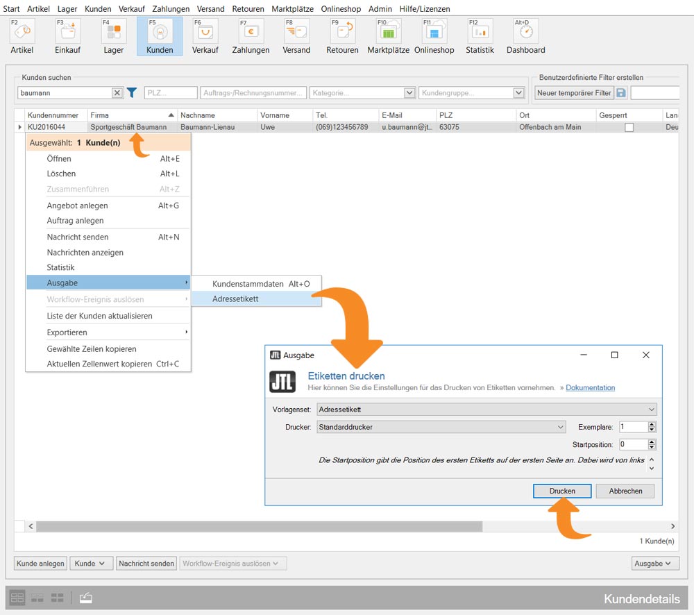 Lieferadresse des Kunden nachdrucken