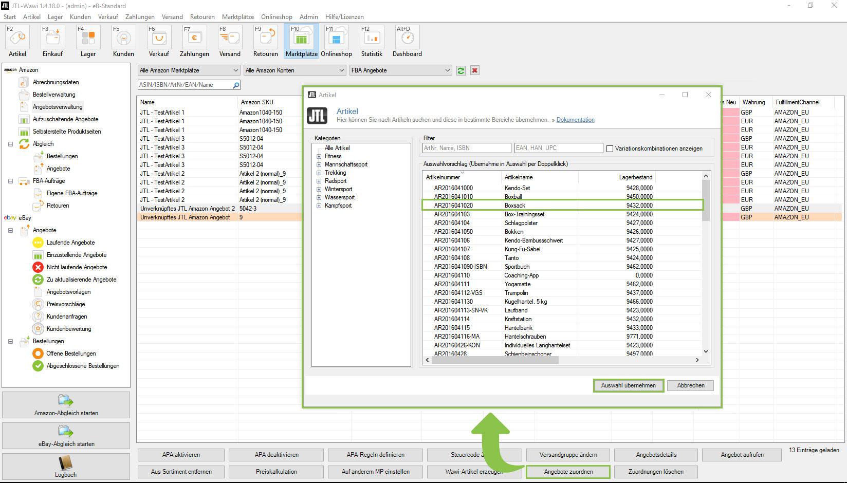 Amazon Angebotsmapping in JTL-Wawi 1.4