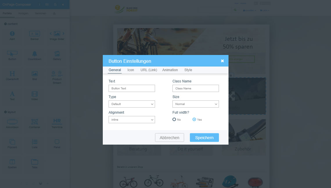 Dialogfeld OnPage Composer JTL-Shop 5
