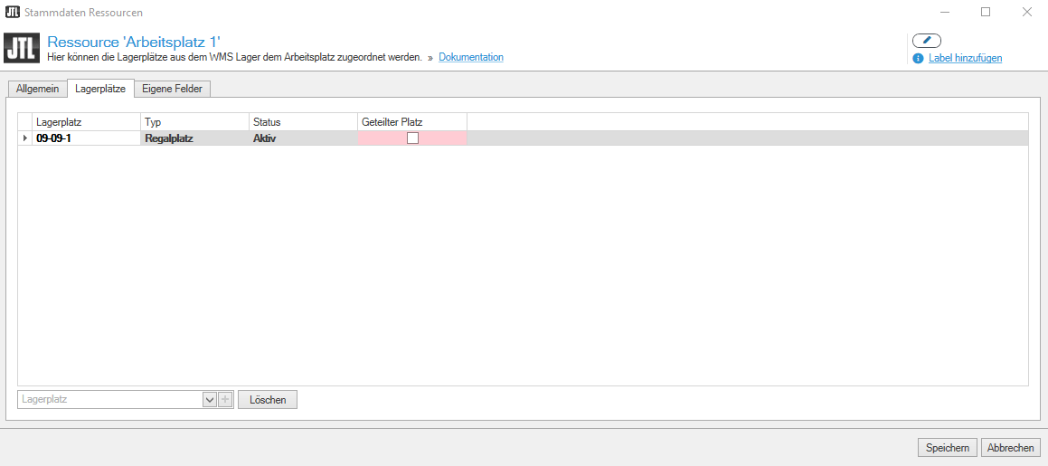 Arbeitsplatz Ressource Lagerplätze vom WMS