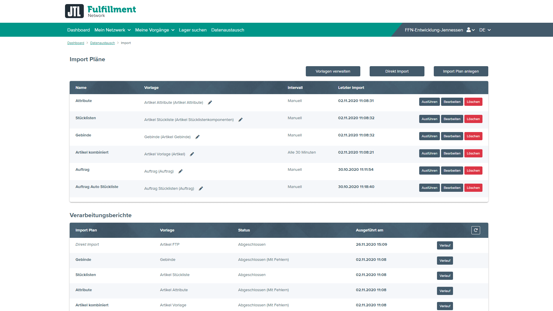 Import- und Exportplaene JTL-FFN