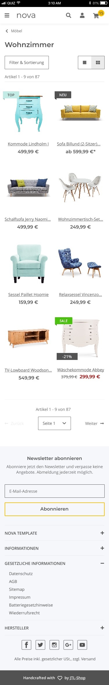 Volle Bildschirmaufnahme der Kategorieansicht