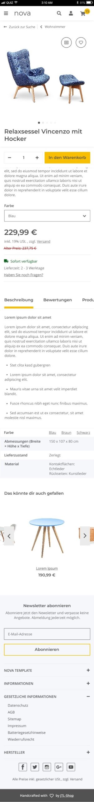 Mobile Ansicht Produktdetailseite