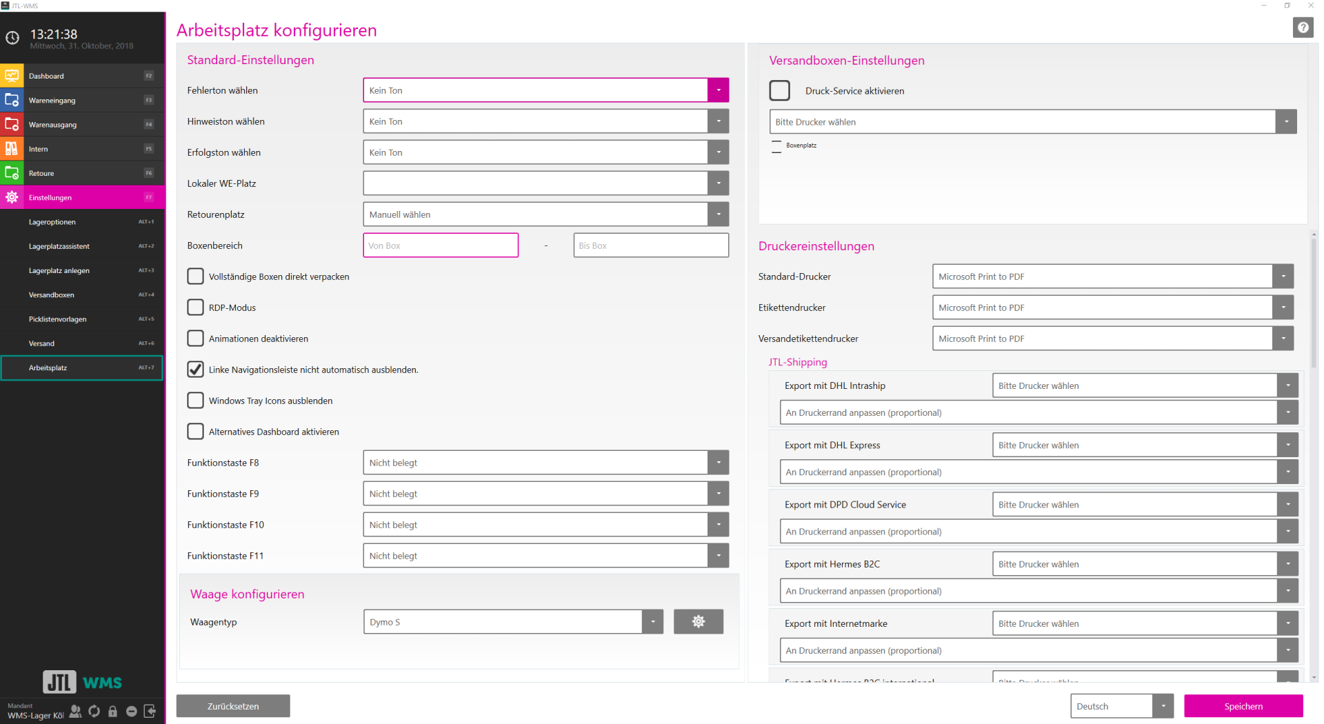 JTL-WMS: Alte Druckereinstellung Arbeitsplatz