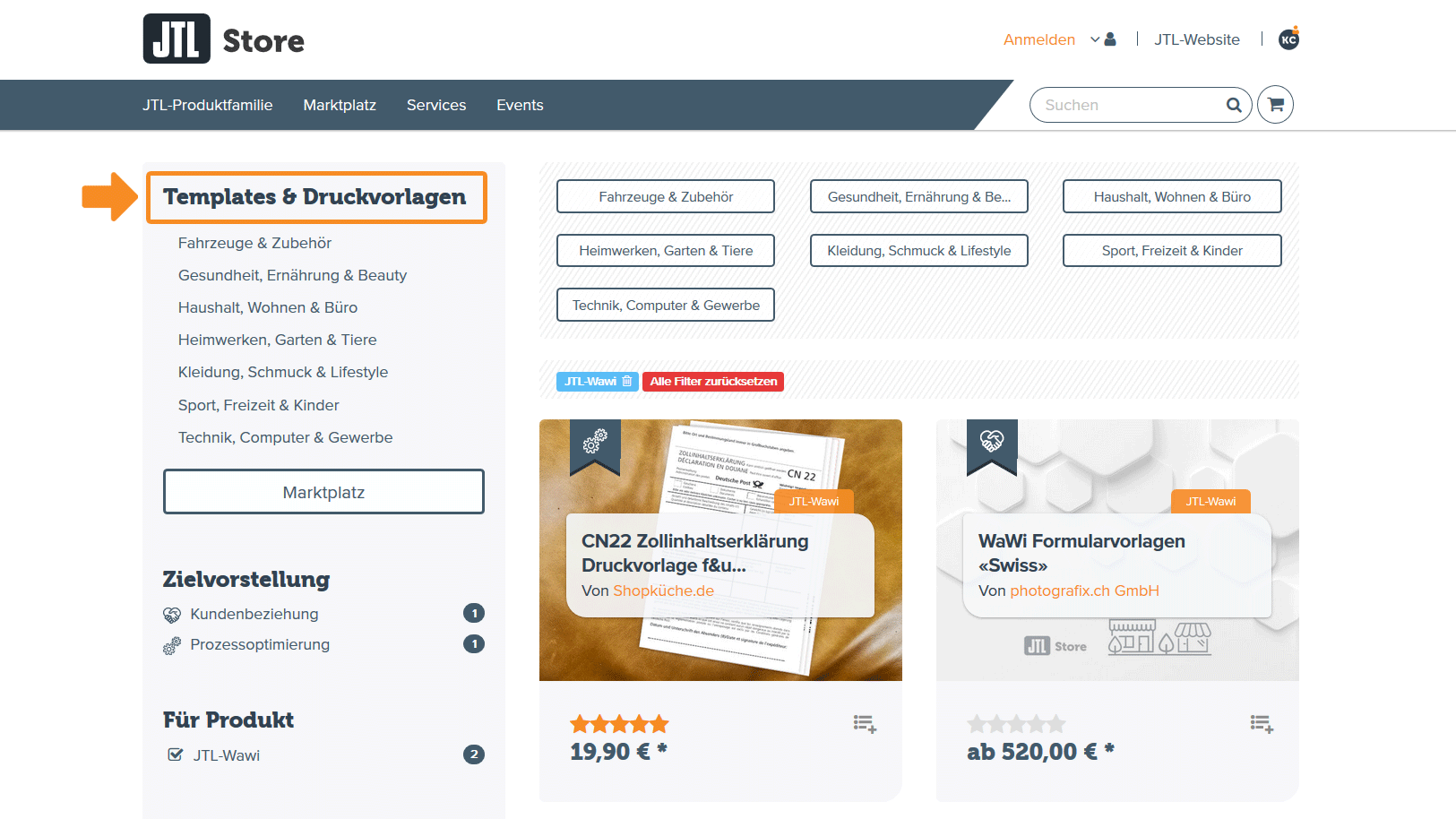 Marktplatz JTL-Store Druckvorlagen