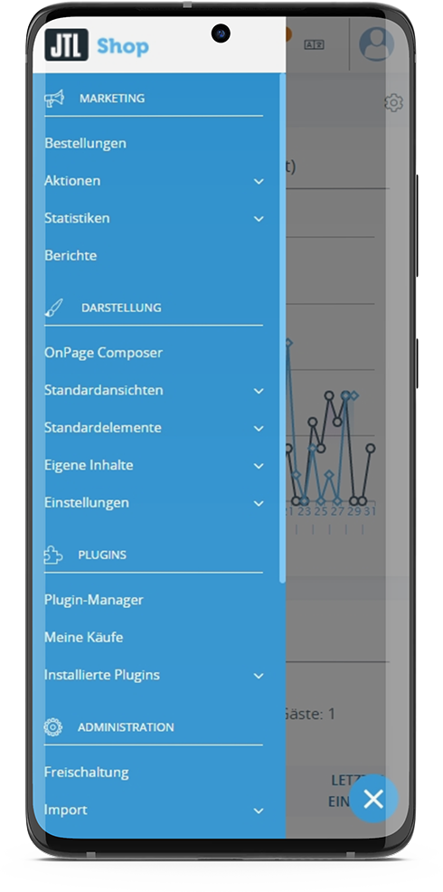 Mobile Ansicht Menüstruktur Backend JTL-Shop 5