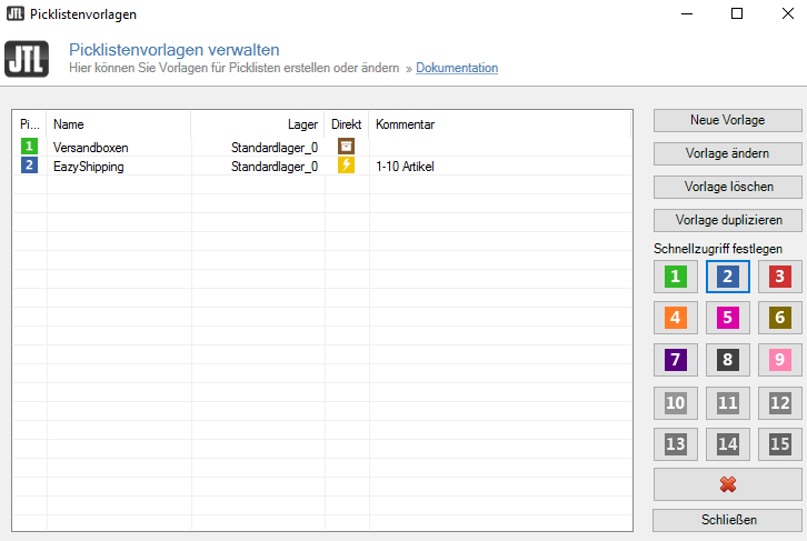 Picklistenvorlagen verwalten JTL-Wawi 1.5