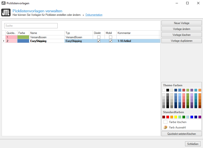 Picklistenvorlagen verwalten JTL-Wawi 1.6