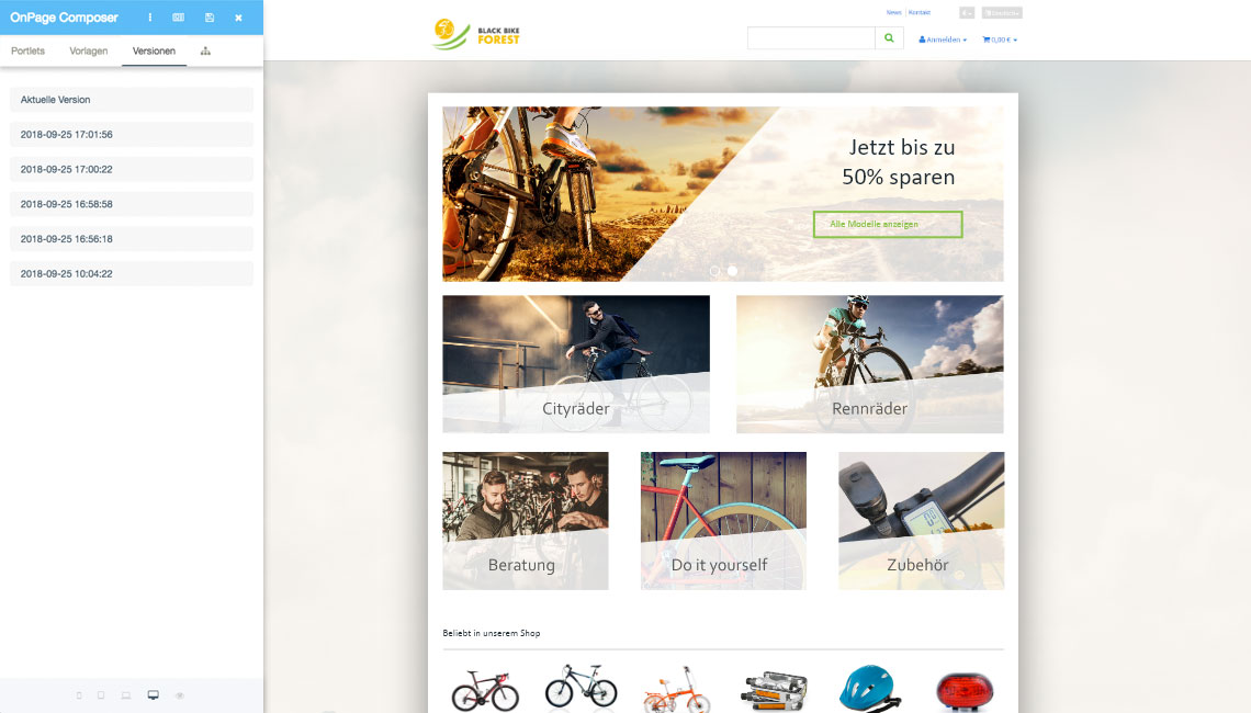 JTL-Shop 5 OnPage Composer arbeitet mit Versionen