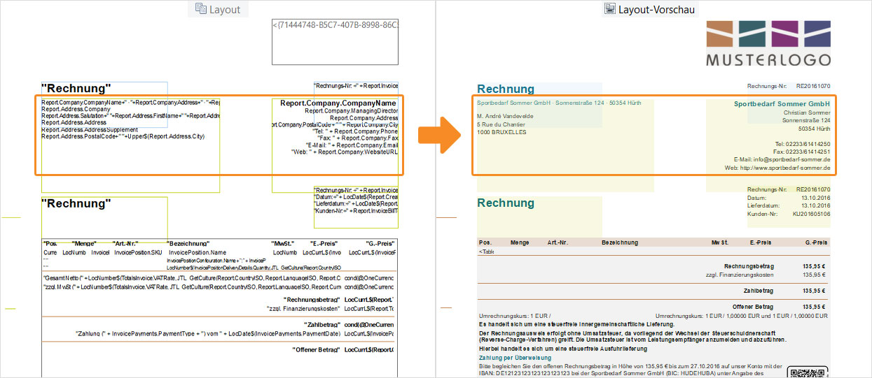 Variablen Layout zu Layout-Vorschau