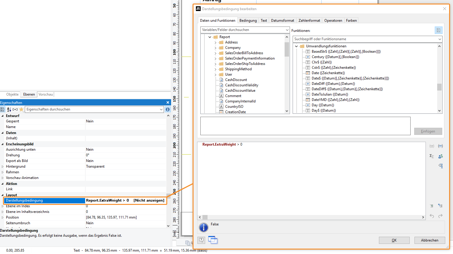 Zusatzgewicht Darstellungsbedingung