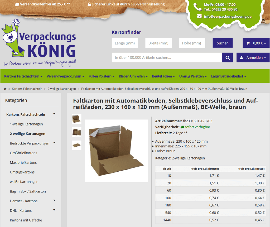 JTL-Shop Artikelansicht Verpackungskoenig Staffelpreise
