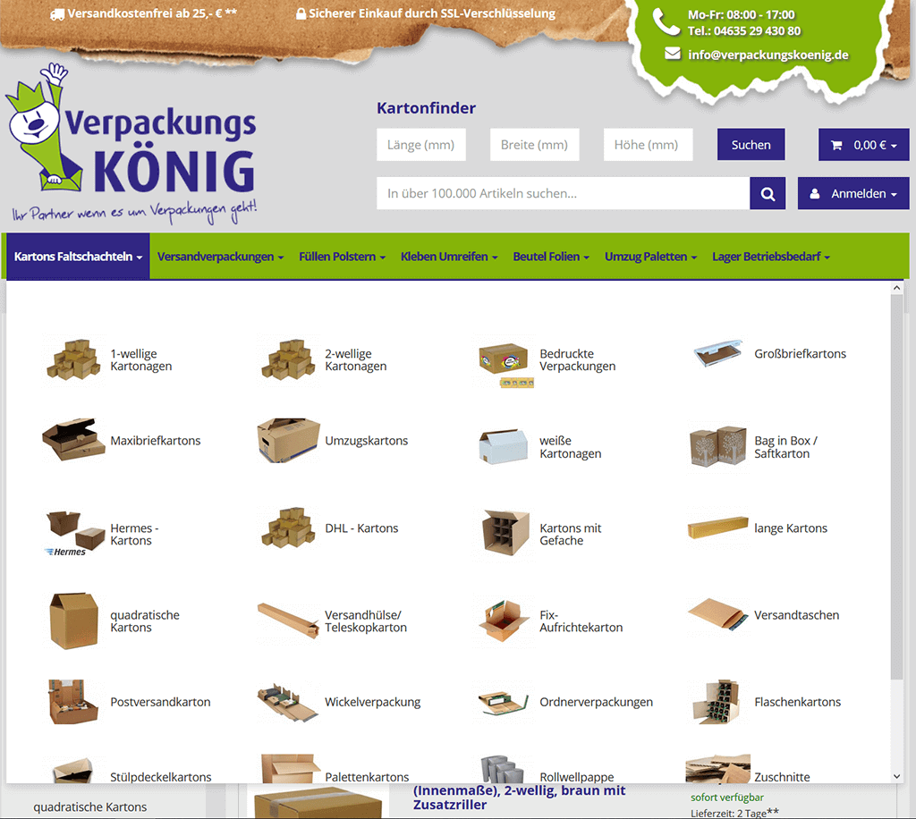 JTL-Shop Verpackungskoenig Kategorieübersicht