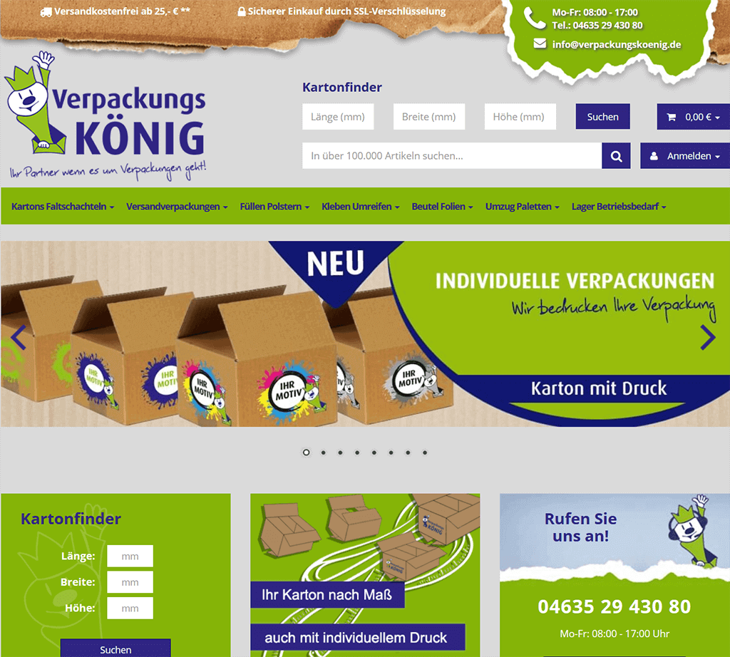 JTL-Shop Startseite individuelle Verpackungen Verpackungskoenig