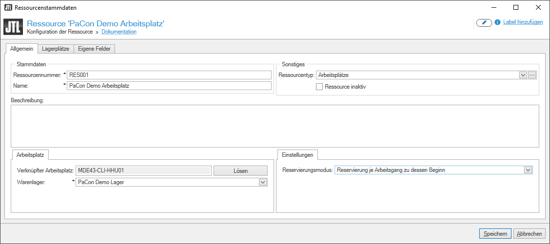 JTL-Workbench: Arbeitsplatz definieren
