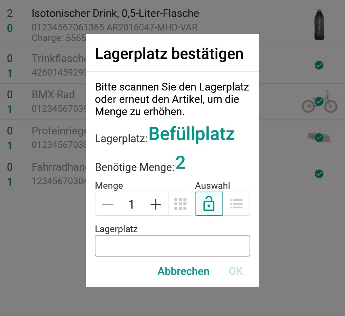 JTL-Workbench: Nachschub Produktion Lagerplatzbestätigung