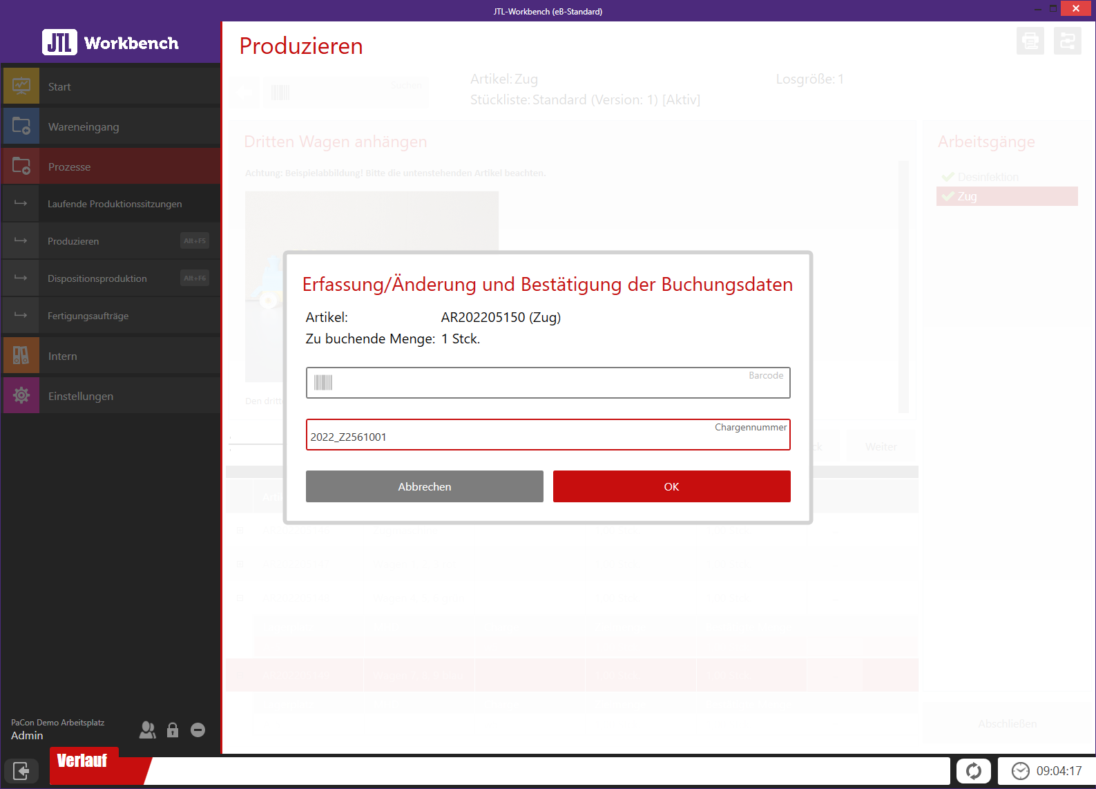 Screenshot: Arbeitsgänge: Was erledigt wurde