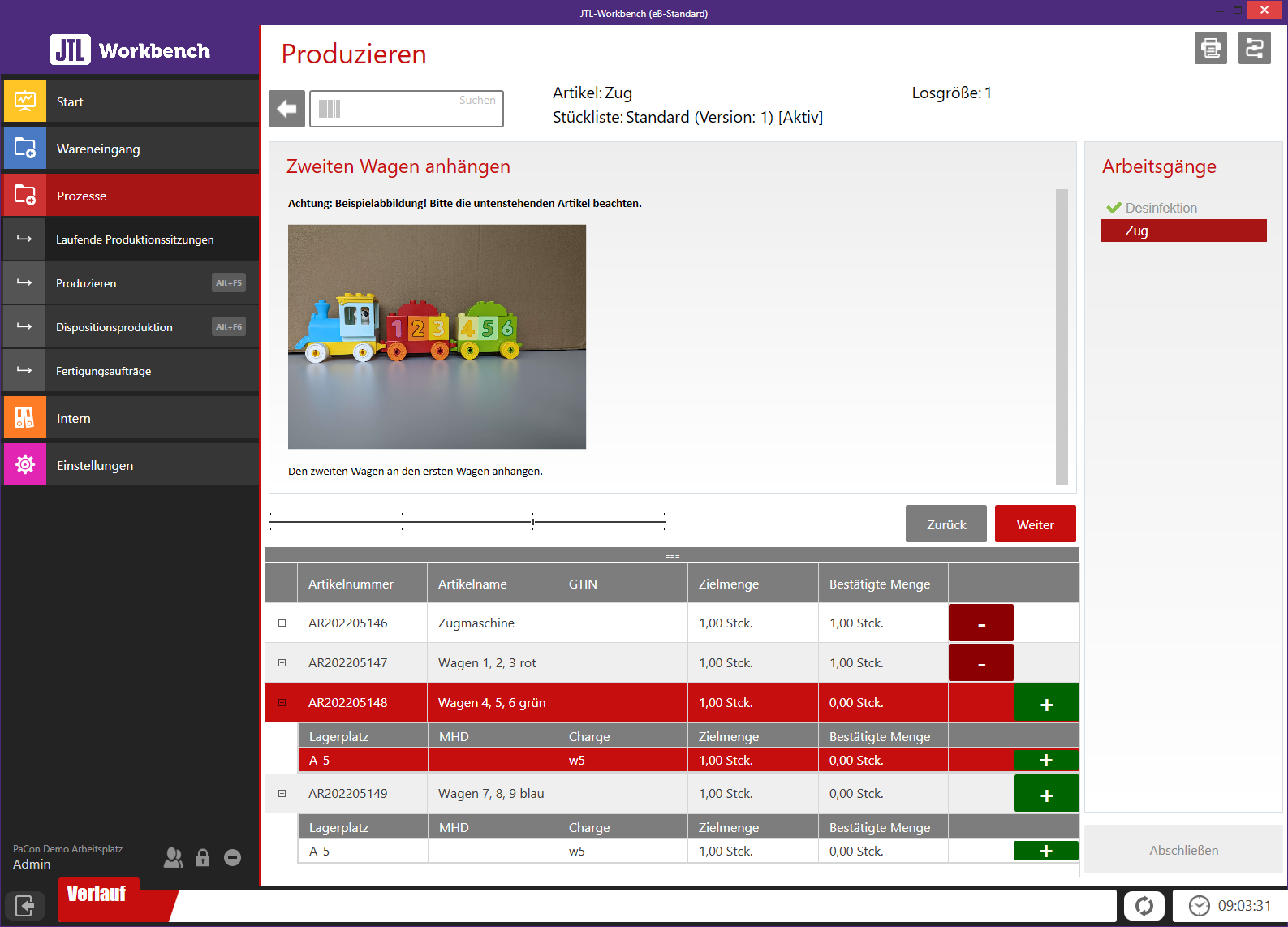 JTL-Workbench: Screenshot Arbeitsgänge