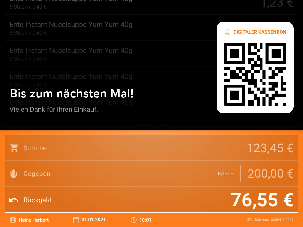 JTL-POS CustomerDisplay: Digitaler Bon auf Kundendisplay