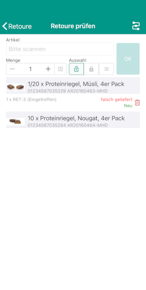 JTL-WMS Mobile: Retourenprüfung