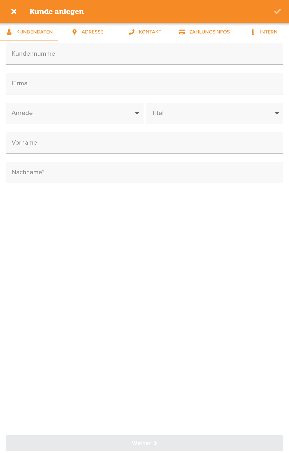 JTL-Wawi App: Screenshot Kundendaten anlegen