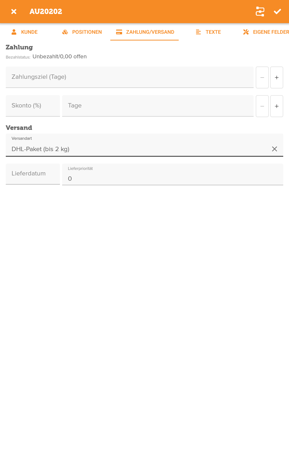 JTL-Wawi App: Screenshot Zahlungsarten