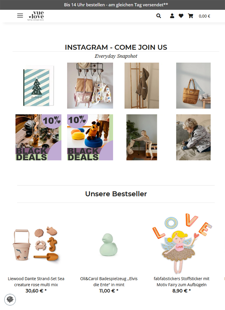 Screenshot Instagram-Bilder auf Startseite JTL-Shop 5 VUE LOVE