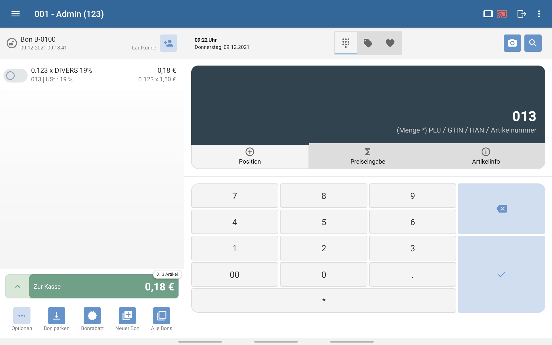 Die Eingabeoberfläche von JTL-POS ermöglicht die Erfassung von Gewichten.