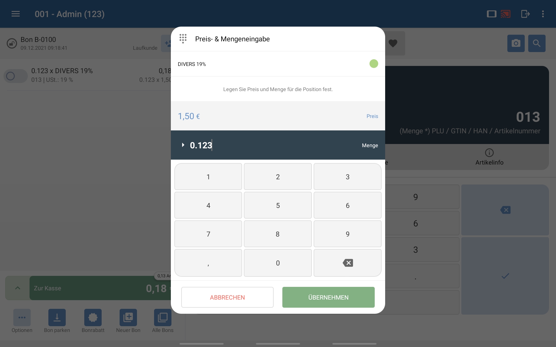 Die Eingabefelder in JTL-POS ermöglichen die Erfassung von Mengen und Gewichten.