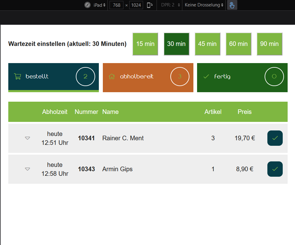 Online-Bestellabwicklung von Globus Döner