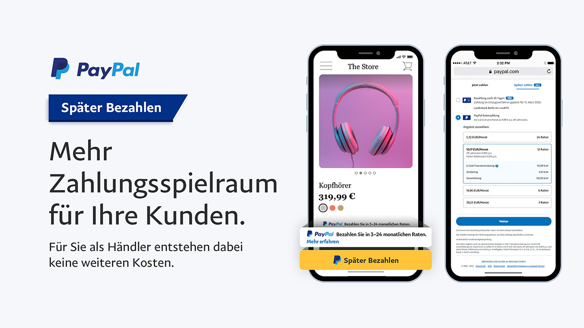 Die Später-Bezahlen-Optionen von PayPal Checkout bieten für Kunden mehr Zahlungsspielraum.