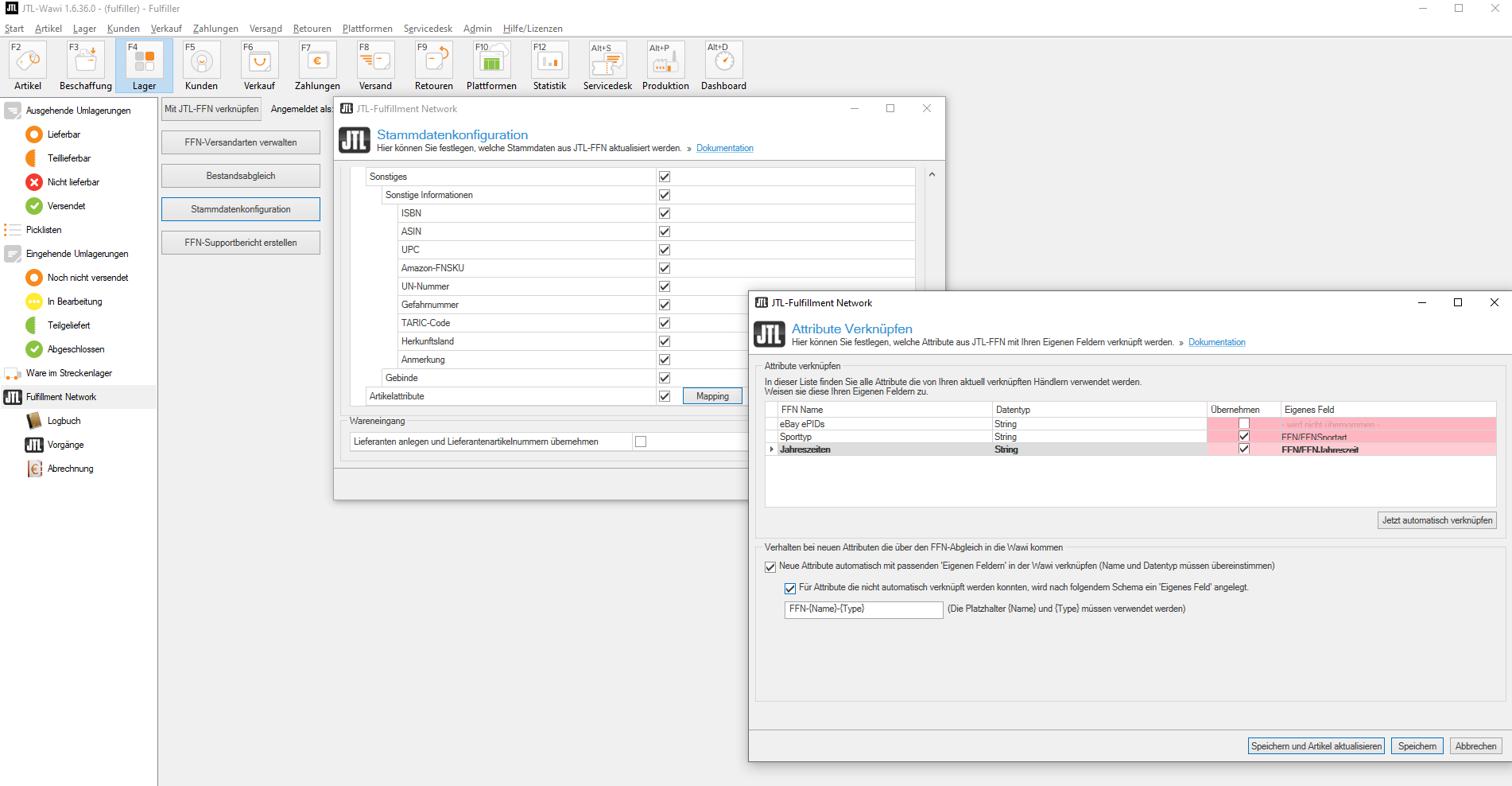 JTL-Fulfillment Network Attribute Verknüpfen