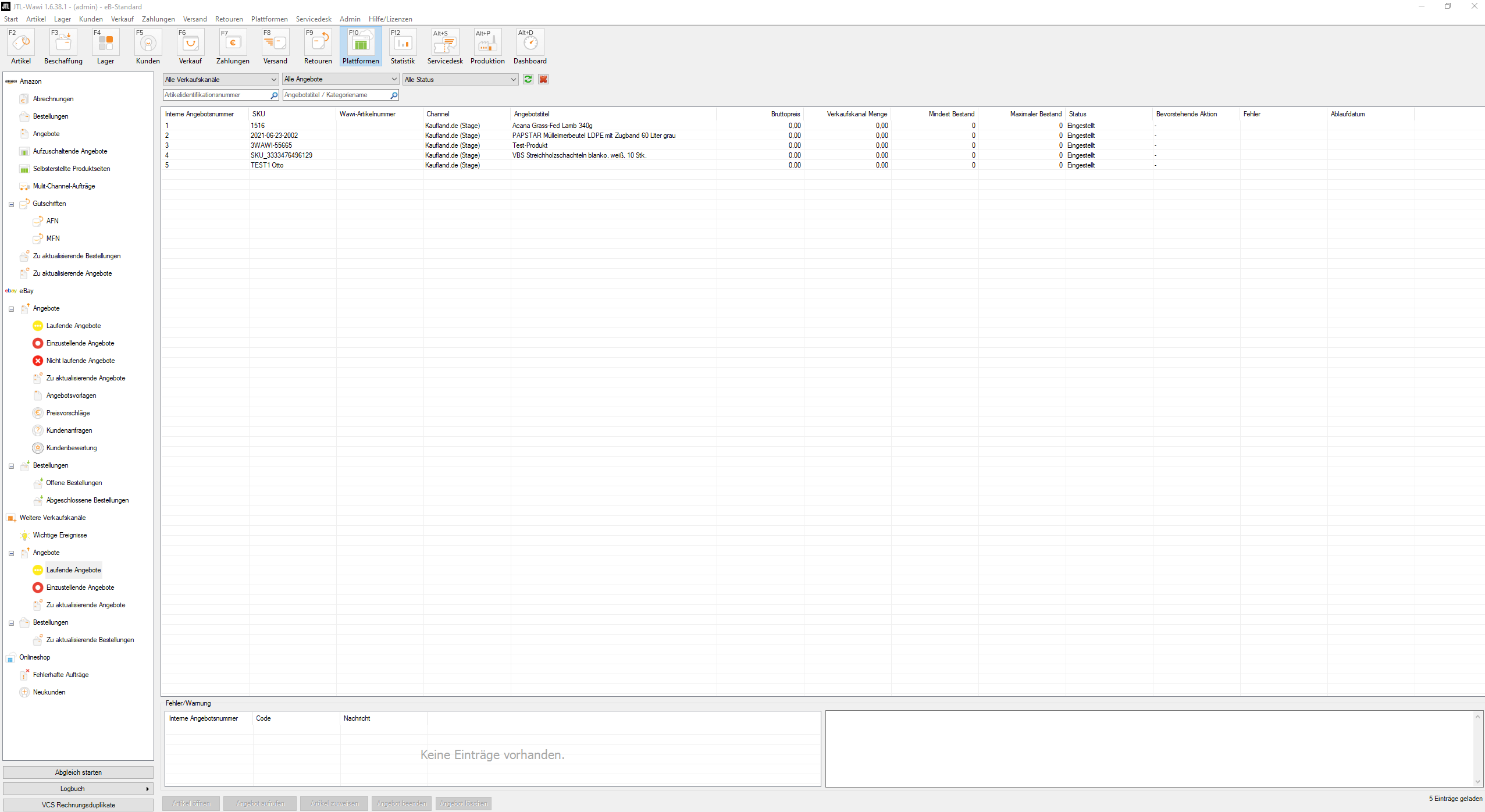 JTL-Wawi Plattformen Laufende Angebote