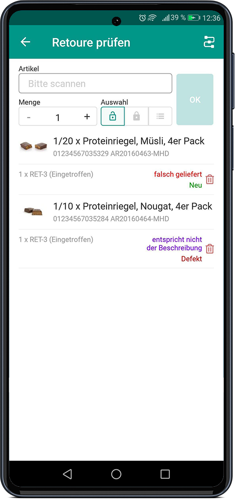 Mobile Lagerverwaltung Retourenabwicklung