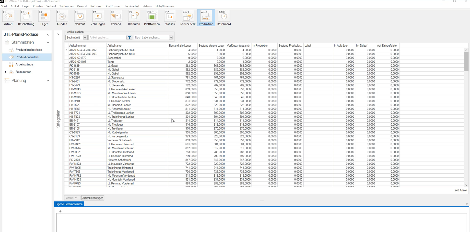 JTL-Plan&Produce: Liste der Produktionsartikel