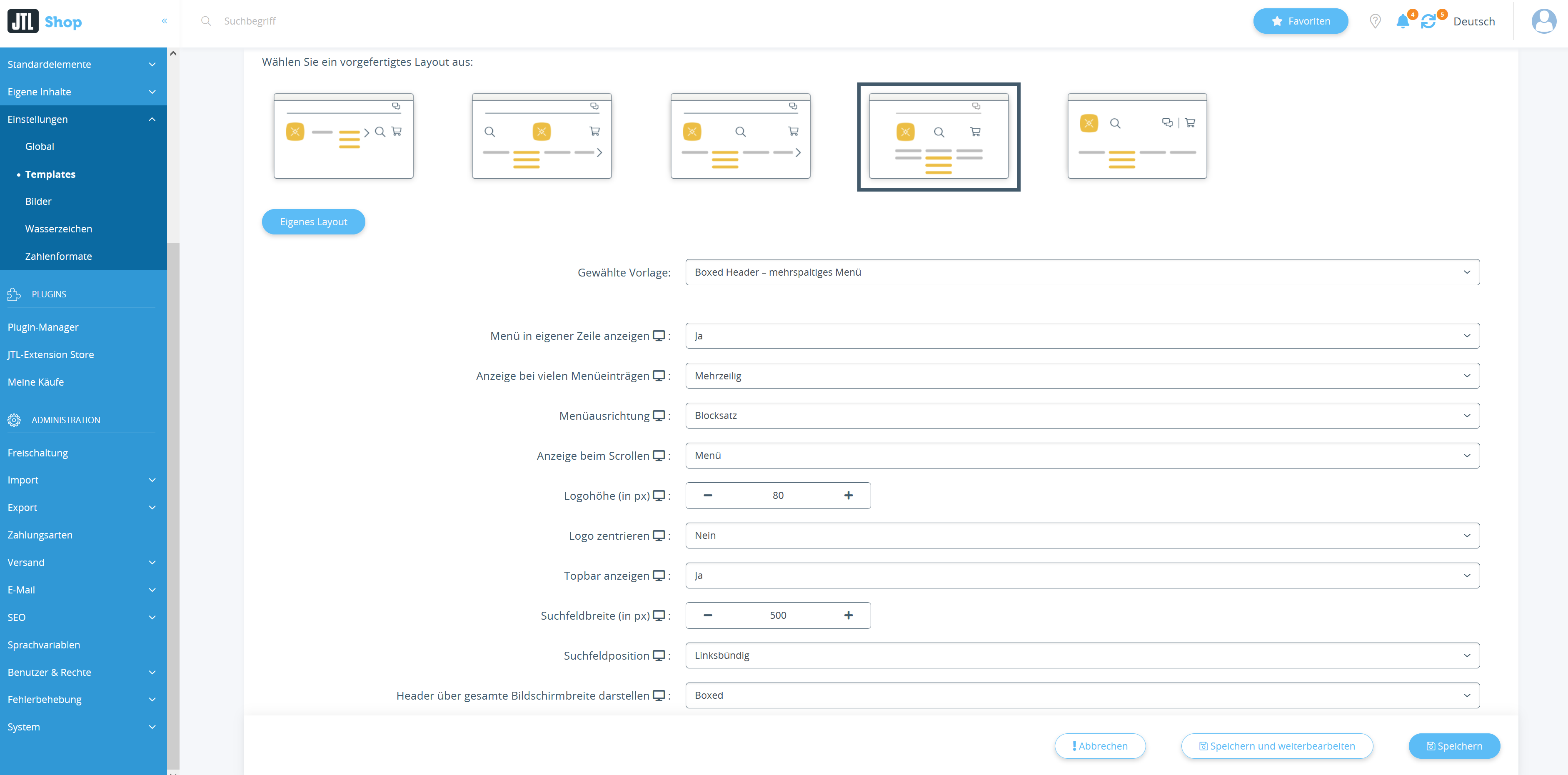 JTL-Shop 5.2 Headereinstellungen im NOVA-Template