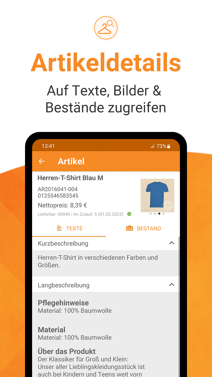 JTL-Wawi App - Artikeldetails aus der Warenwirtschaft auf Mobilgerät