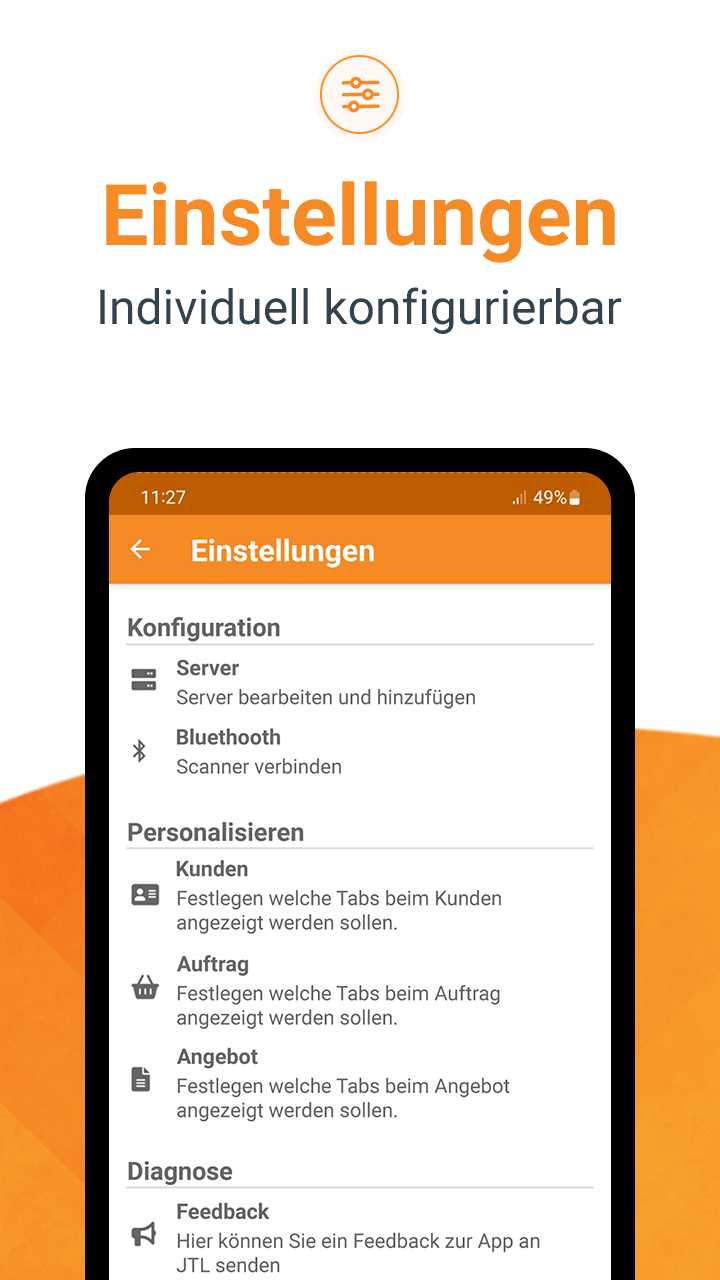 Die Anzeige auf dem Smartphone ist in den Einstellungen der JTL-Wawi App individuell konfigurierbar.
